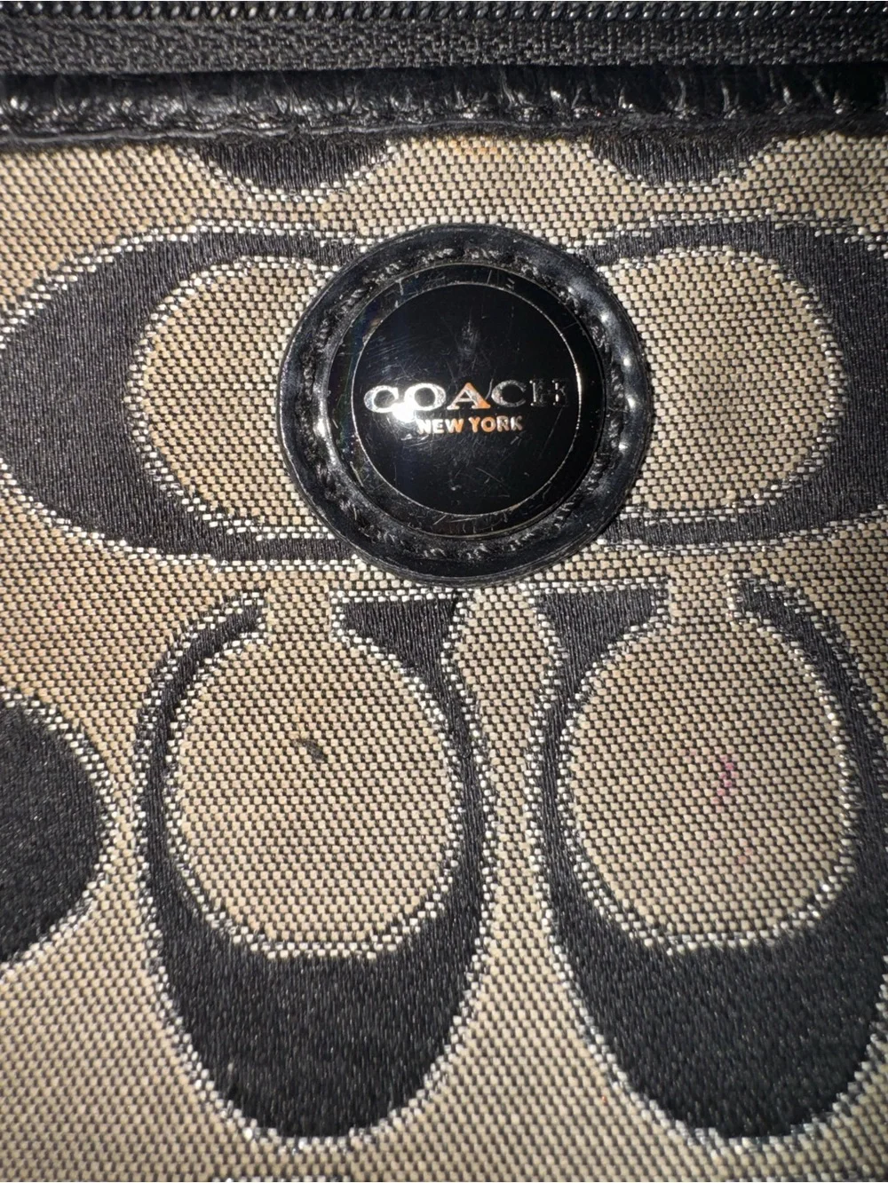 Coach Monogram Wristlet in Taupe and Black